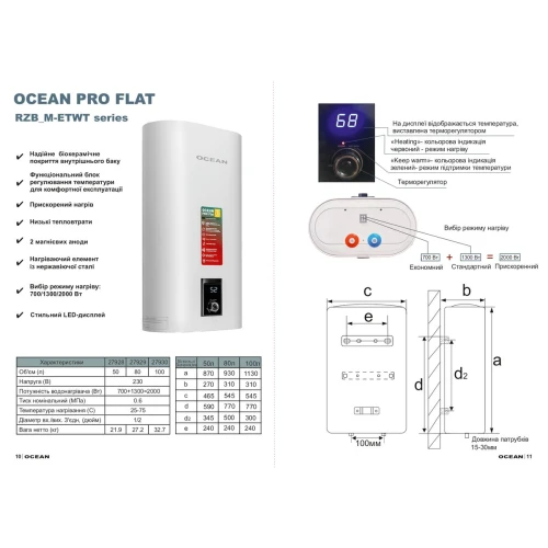 Фото 8 - Водонагрівач OCEAN FLAT RZB80M, ET+WT