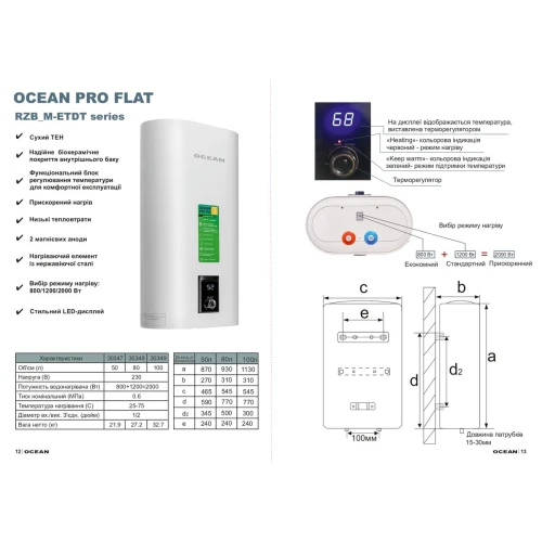 Фото 7 - Водонагреватель OCEAN FLAT RZB80M, ET+DT
