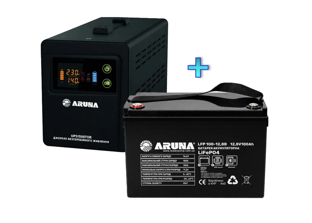 Фото 1 - Комплект безперебійного живлення для будинку Aruna UPS 1500TOR та LFP100-12B