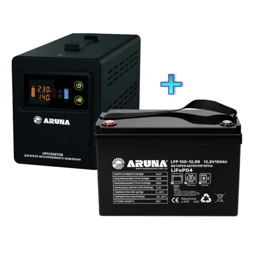 Комплект безперебійного живлення для будинку Aruna UPS 1500TOR та LFP100-12B