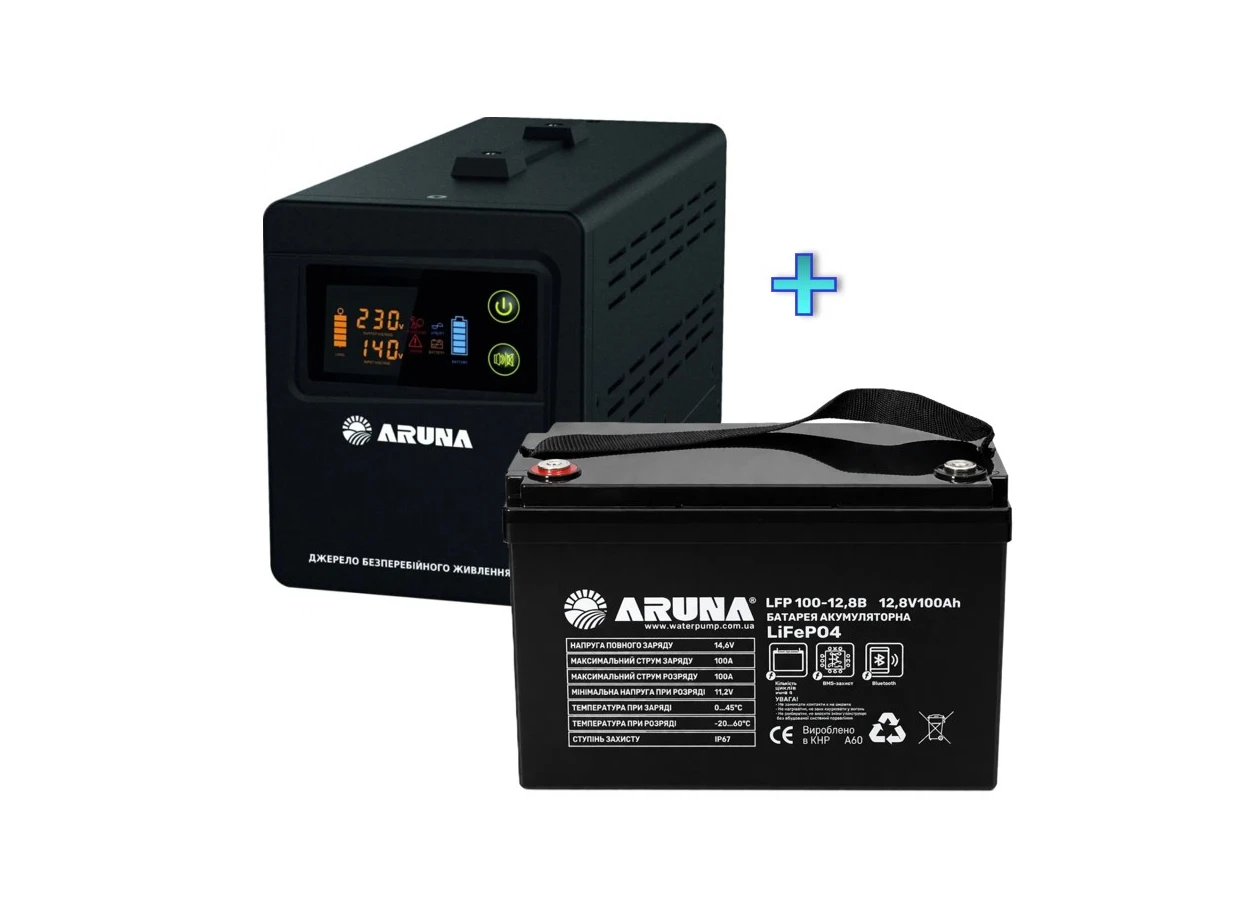 Фото 1 - Комплект безперебійного живлення для квартири ARUNA UPS 1000TOR та LFP100-12B