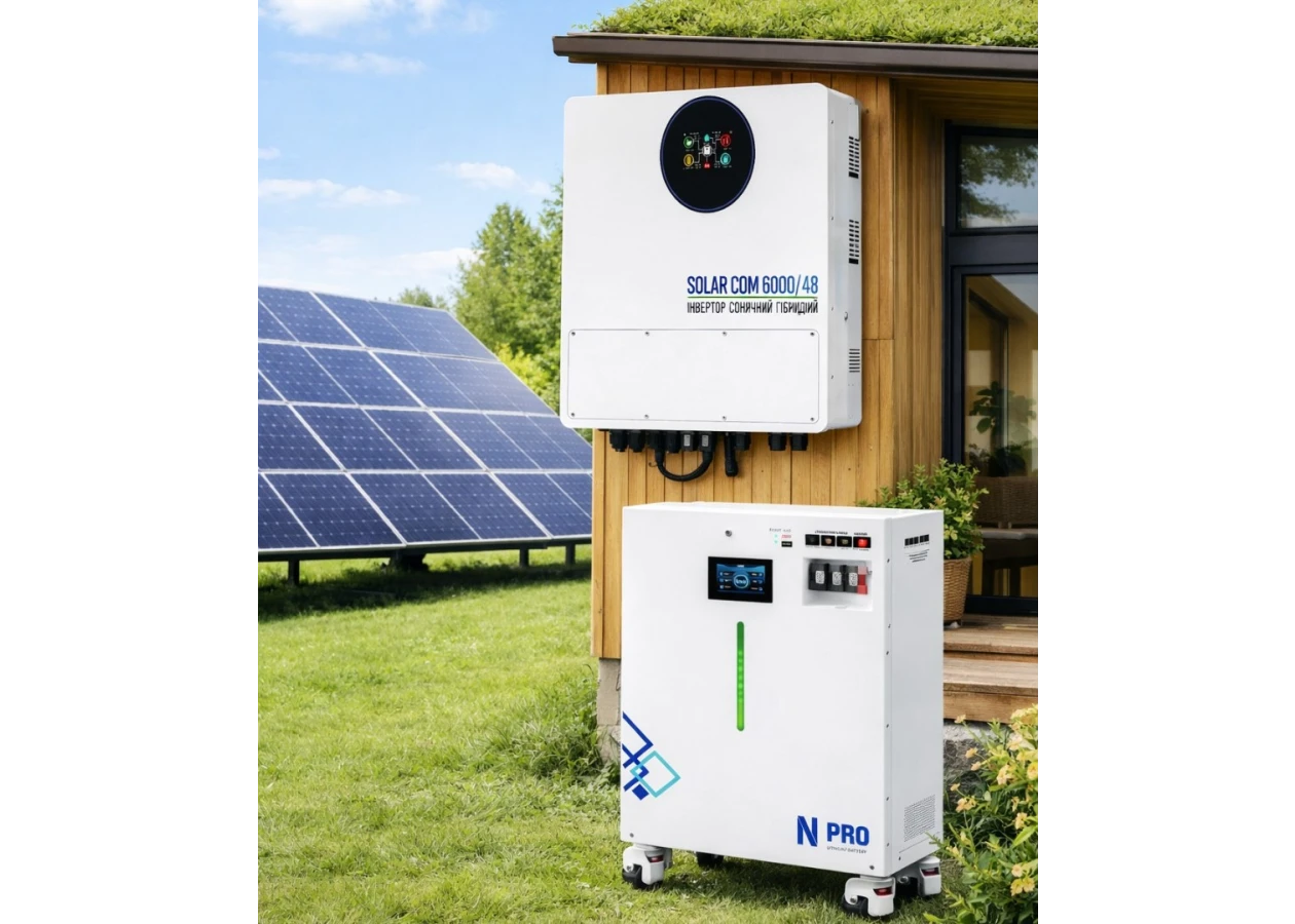 Фото 1 - Комплект резервного живлення 6 кВт ARUNA (інвертор SOLAR COM 6000/48 та акумулятор 48100 N-PRO)