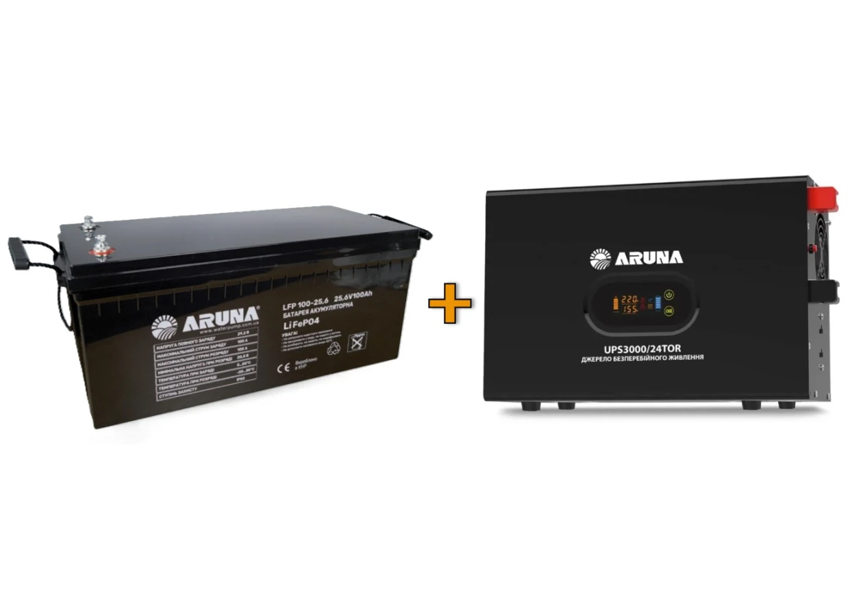 Фото 1 - Комплект бесперебойного питания для дома Aruna UPS 3000/24 ​​TOR и LFP 100-25,6B