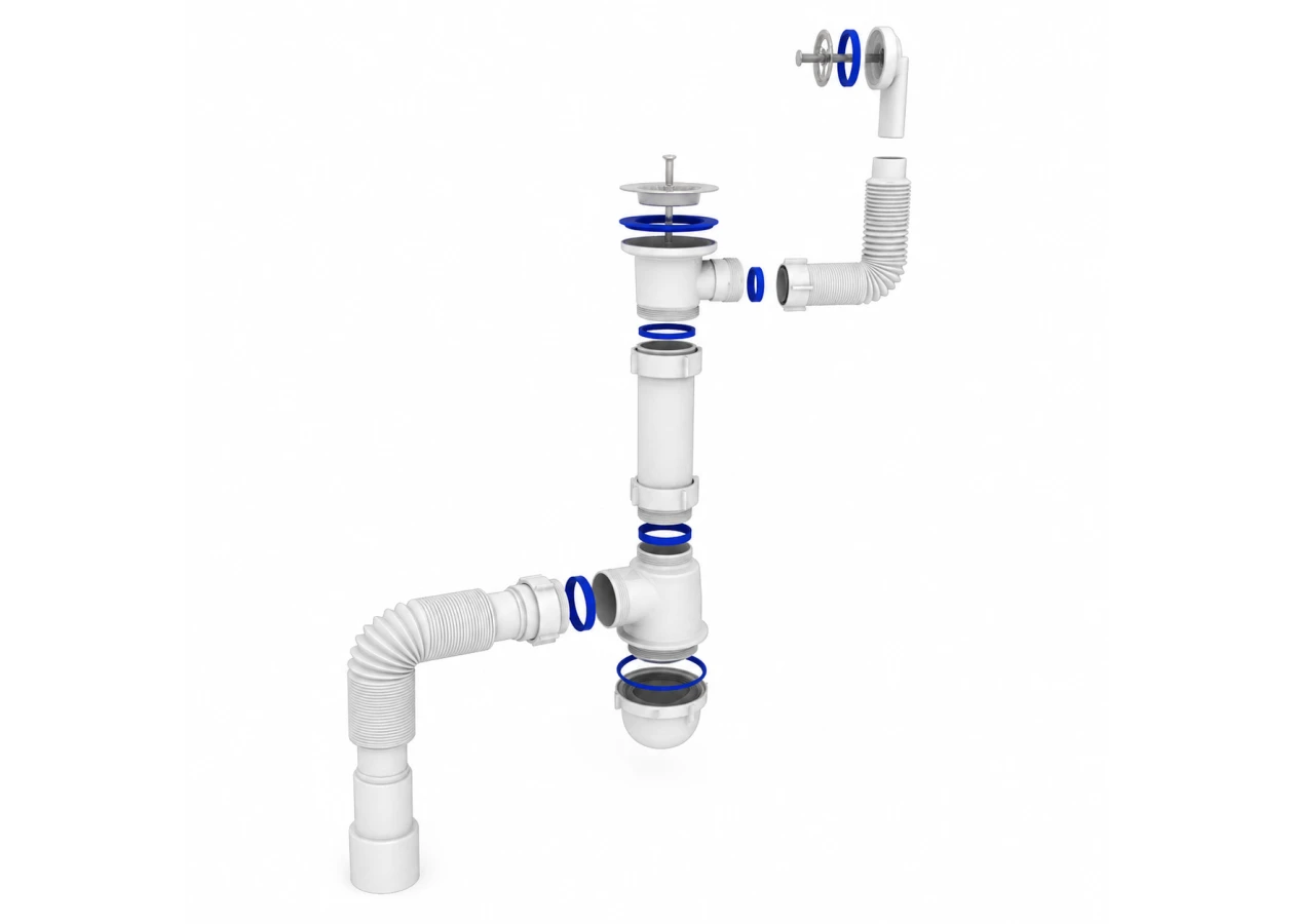 Фото 2 - Сифон для мийки FADO 1 1/2 на 40 різьбовий випуск гофра 40*40/50 круглий перелив