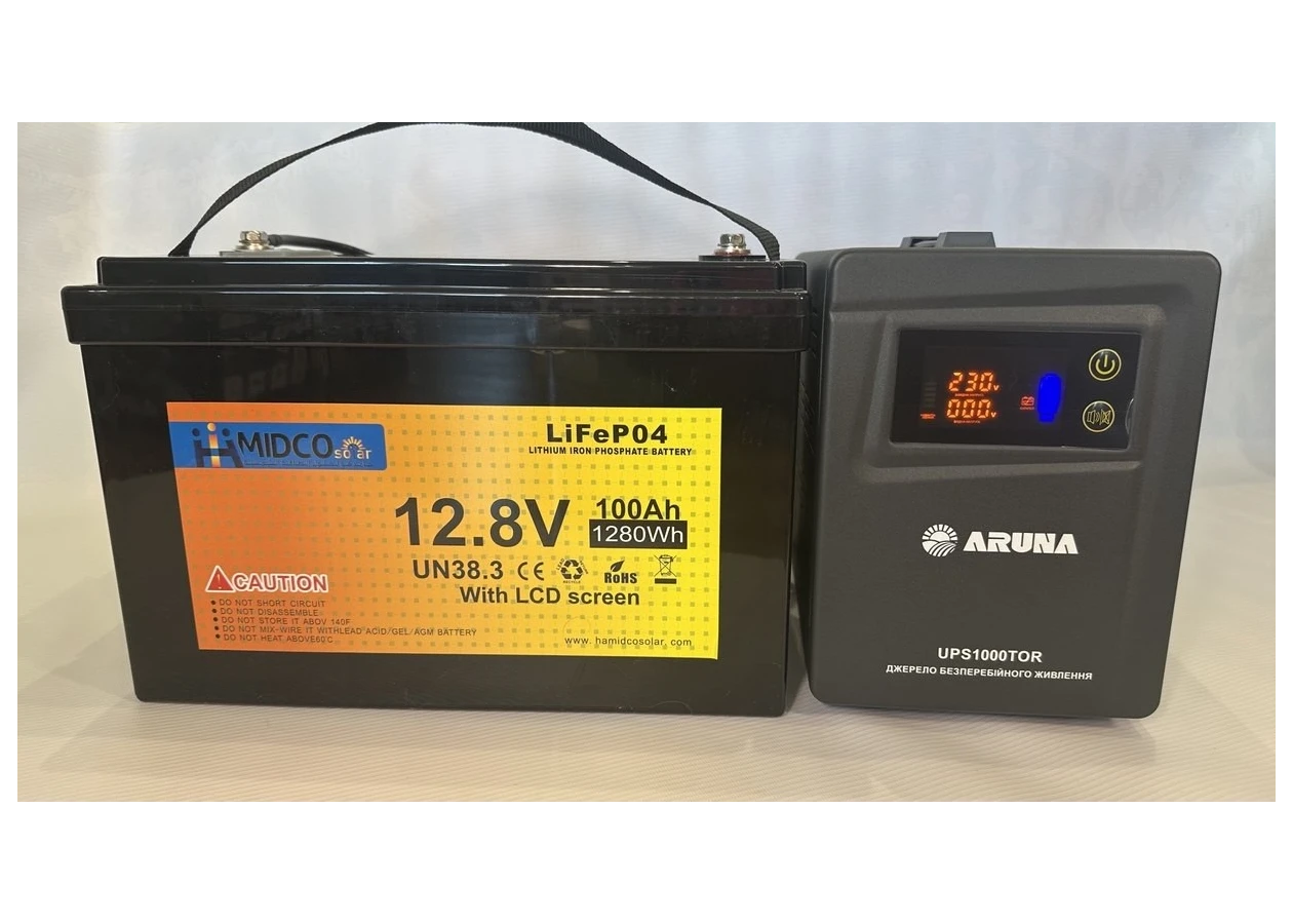 Фото 1 - Комплект резервного живлення для квартири ARUNA UPS 1000TOR та акумулятор MIDCO Solar LiFePO4 100-12