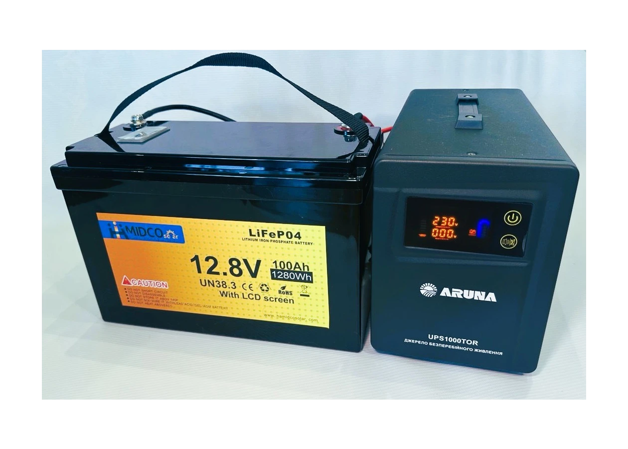 Фото 2 - Комплект резервного живлення для квартири ARUNA UPS 1000TOR та акумулятор MIDCO Solar LiFePO4 100-12