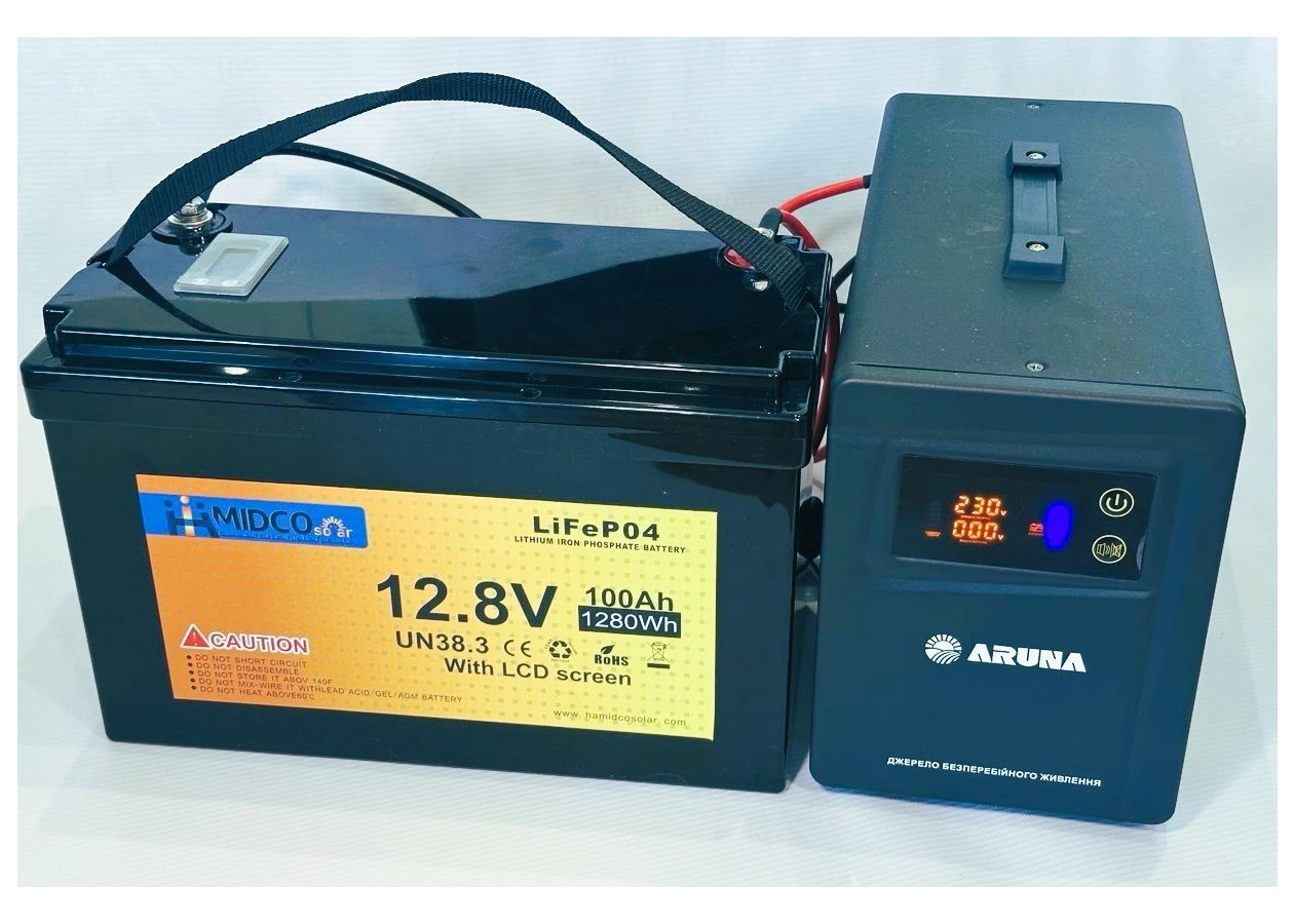 Фото 1 - Комплект резервного живлення для квартири ARUNA UPS 1500TOR та акумулятор MIDCO Solar LiFePO4 100-12